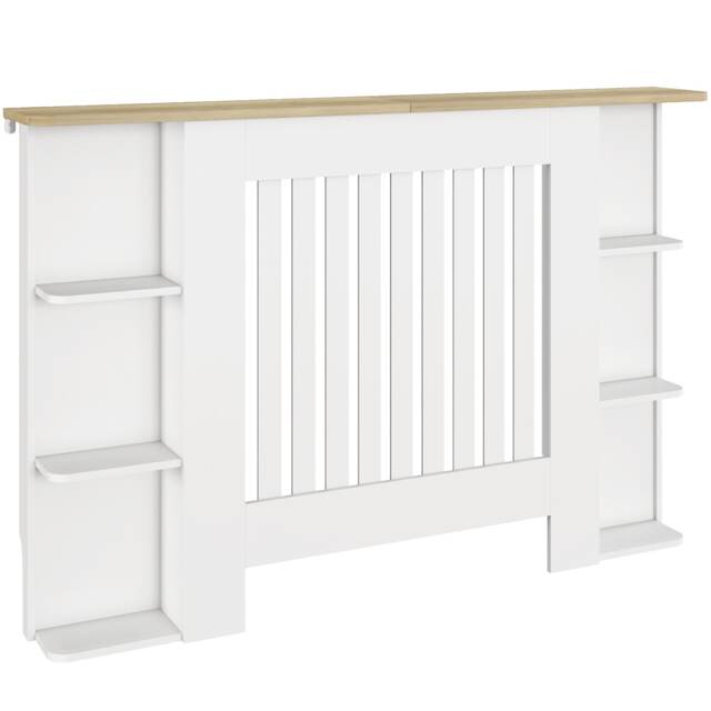 HOMCOM Radiator Cover with Open Storage Shelves, Vertical Slatted Cabinet Shelf Heater Cover for Living Room, Hallway, Medium, White (H: 83 / W: 124 / D: 19 cm) White