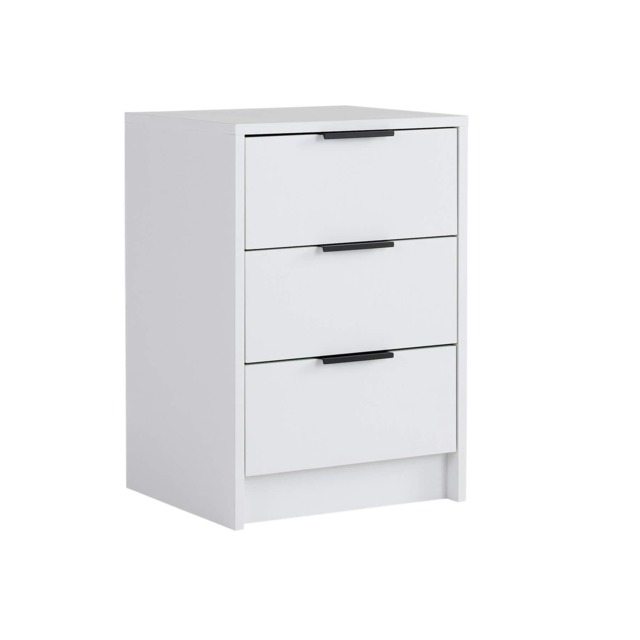 Phoenix Bedside 3 Drawer Storage White Clothing Nightstand Organiser Bedroom Cabinet