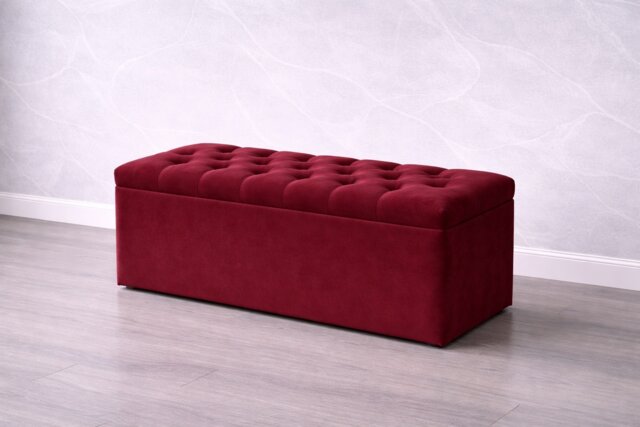 Maroon Plush Ottoman Storage Box