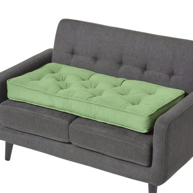 Homescapes Forest Green Cotton 2 Seater Booster Cushion Green Forest Green H 10 x W 100 x D 48 cm