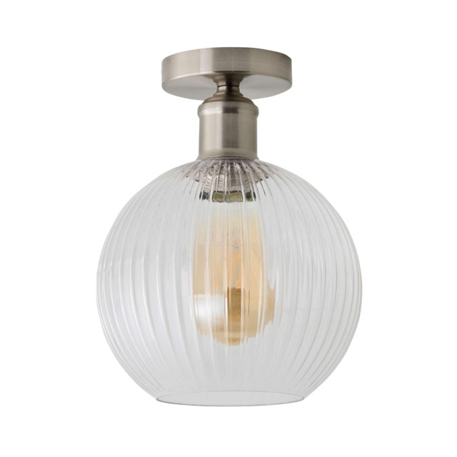 ValueLights Maddison Brushed Chrome Flush Ceiling Light and Bulb