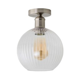 ValueLights Maddison Brushed Chrome Flush Ceiling Light and Bulb