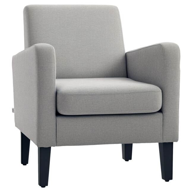 HOMCOM Armchair, Modern Upholstered Linen Living Room Chair, Accent Chair with Spring Pack, Wood Legs for Bedroom, Home Office, Light Grey