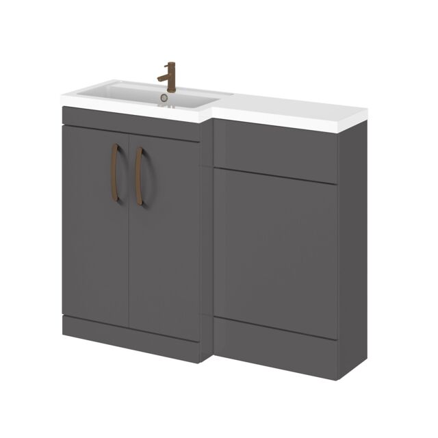 Balterley Left-Hand Bathroom Vanity and WC Unit Combination with Basin, with Handles Grey Gloss Grey