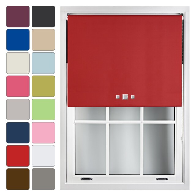 FURNISHED Blackout Roller Blinds with Triple Square Eyelets Cut to Size Easy Fit Window Shade Red Red (W) 180cm x (L) 210cm