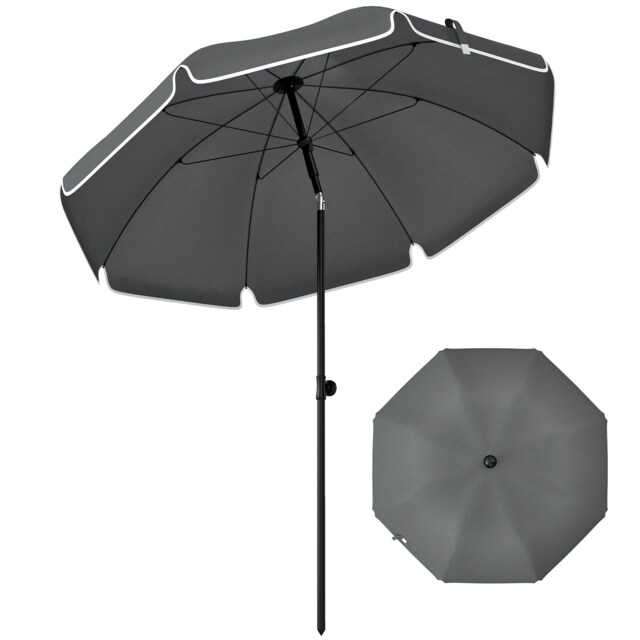 Outsunny 1.8 m Beach Umbrella Parasol with Sand Anchor, Tilt Grey Dia. 177 x 210H cm