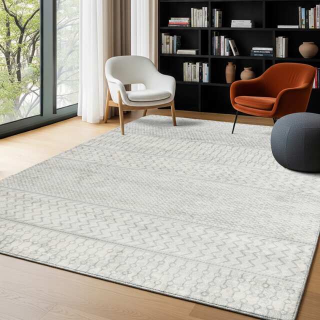 LIVABLISS Monaco-Geometric Rug 130 x 180 cm Grey Ivory