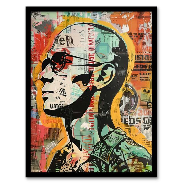 Graffiti Portrait Street Art Taxi Travis Man Cave Black Framed Wall Art Print A4