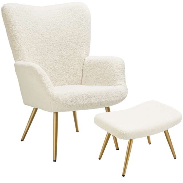 Armchair Hygge - padded, armrests and ergonomic backrest, 150 kg load capacity Cream Bouclé cream/gold One Size 1