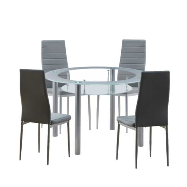Modern 5 Piece Round Glass Dining Set 120cm Table