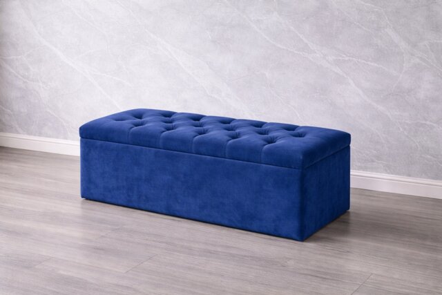 Blue Plush Ottoman Storage Box