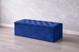 Blue Plush Ottoman Storage Box