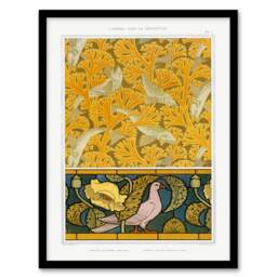 Maurice Pillard Verneuil Framed Wall Art Poppy Pigeon and Coral Fish Patterns