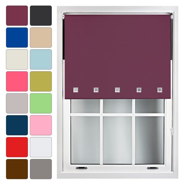 FURNISHED Blackout Roller Blinds with Square Eyelets Cut to Size Easy Fit Window Shade Purple Aubergine (W) 180cm x (L) 210cm