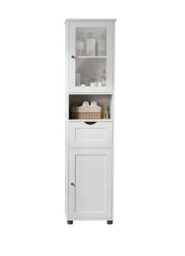 Free-Standing Tall Bathroom Cabinet with Drawer, Glass Door & Open Shelf - Cloud White