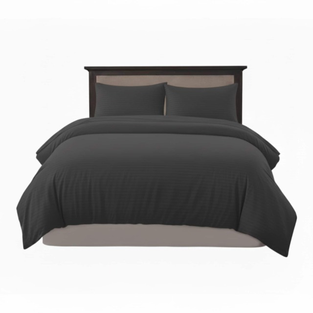 Embossed Stripe Duvet Cover Soft Microfibre Bedding with Pillowcases Grey King
