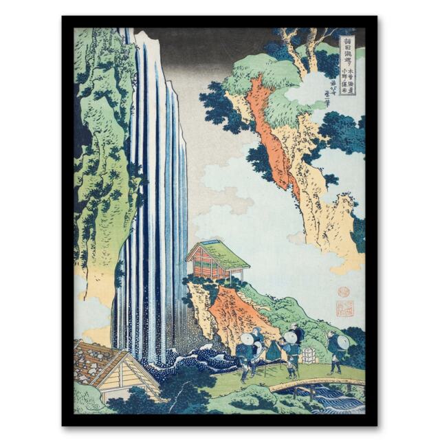 Katsushika Hokusai Framed Wall Art Ono Waterfall on Kisokaido Road Home Décor