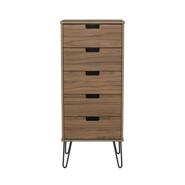 Taiwan 5 Drawer Tall Bedside Cabinet in Carini Walnut (Ready Assembled) Brown Carini Walnut