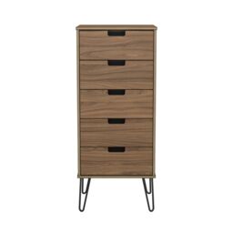 Taiwan 5 Drawer Tall Bedside Cabinet in Carini Walnut (Ready Assembled) Brown Carini Walnut