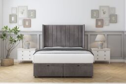 "Sloomy Falcon Slate Naples Ottoman Bed Base With 54"" Wingback Headboard 2'6 Small Single Grey Slate Small Single 1"