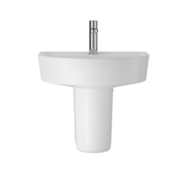 Balterley Mila Round 1 Tap Hole Ceramic Basin with Semi Pedestal Bathroom Sink (Tap Not Included) White White