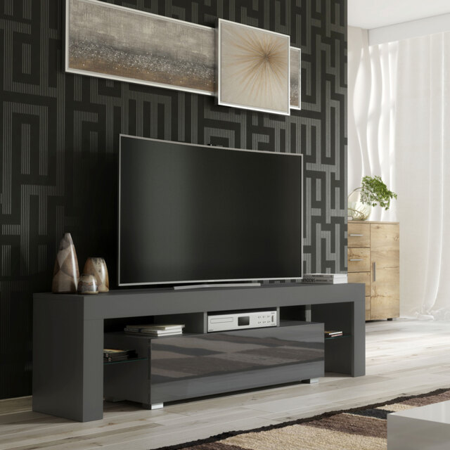 TV Unit Cabinet Stand 160cm Grey High Gloss Storage Entertainment Centre Modern Living Room