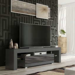 TV Unit Cabinet Stand 160cm Grey High Gloss Storage Entertainment Centre Modern Living Room