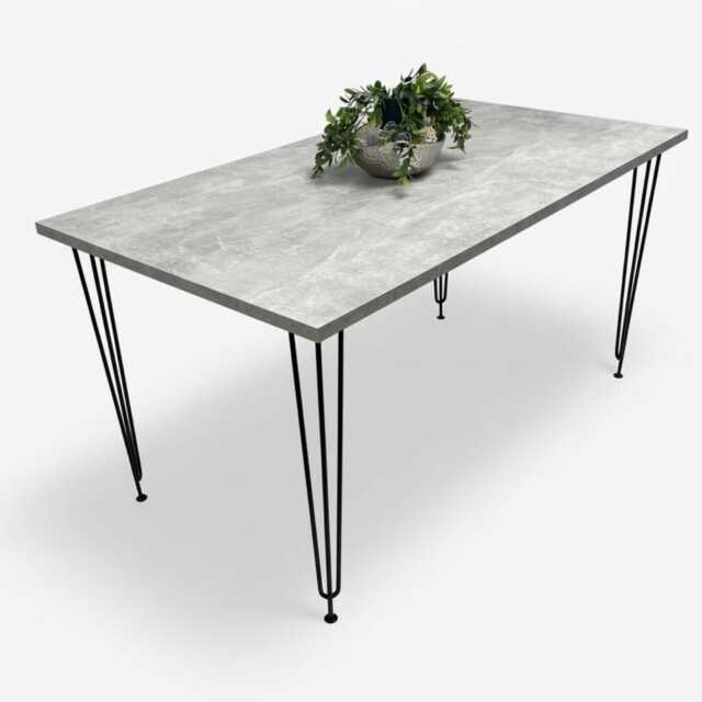 Modern Grey Rectangular Dining Table with Hairpin Legs, Compact Kitchen & Dining Room Table (L140)