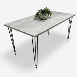Modern Grey Rectangular Dining Table with Hairpin Legs, Compact Kitchen & Dining Room Table (L140)