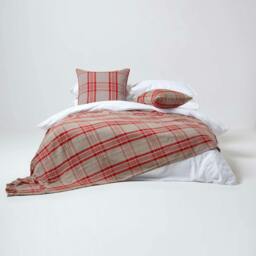 Homescapes Grey and Red Tartan Check Sofa and Bed Throw - 255 x 360 cm