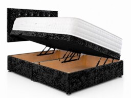 Side Open Ottoman Divan Bed Set Crushed Velvet Black 2ft6 Small Single
