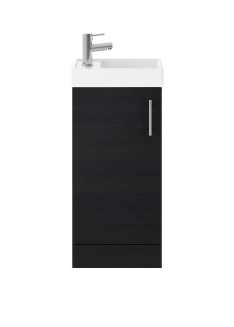 Balterley Saint Contemporary Bathroom Floor Standing 1 Soft-Close Door Vanity Unit & Rectangular Basin Black Black Woodgrain 1