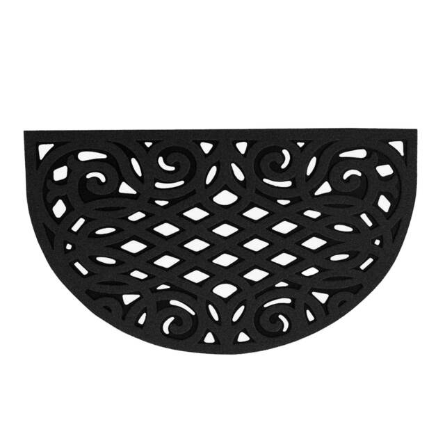 Nicoman Victorian Style Halfmoon Rubber Outdoor Door Mat Black 75 x 44cm