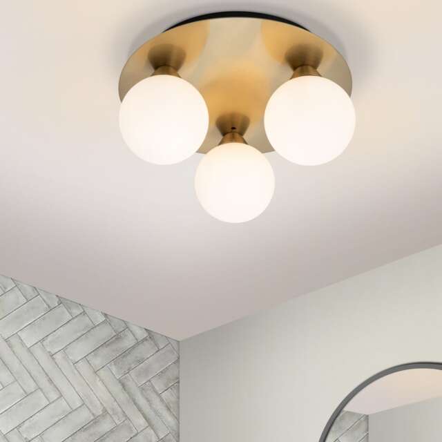 COSYLYTE Bowen Bathroom Light 3 Classic Opal Glass Ceiling Light - Brushed Brass Bronze Brushed Brass 1