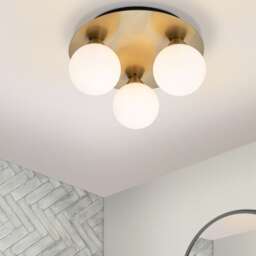 COSYLYTE Bowen Bathroom Light 3 Classic Opal Glass Ceiling Light - Brushed Brass Bronze Brushed Brass 1