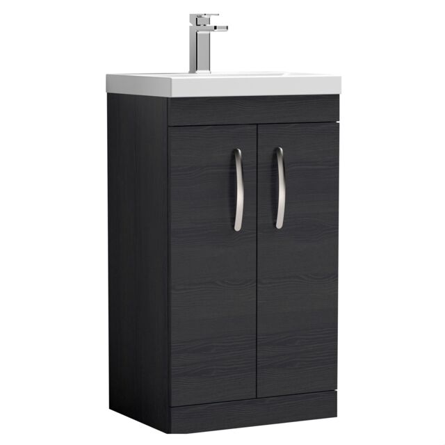 Balterley Millwich Contemporary 2 Door Floor Standing Vanity Unit with Thin Edge Basin, Charcoal Black, 500mm