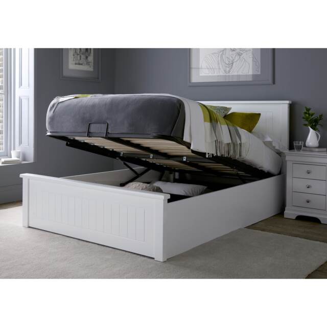 Painted Wood King Size Ottoman Bed in White