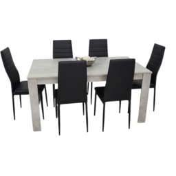 Dining Table and 6 Chairs Stone Grey Effect Wood Table 6 Black Faux Leather Chairs Dining Room