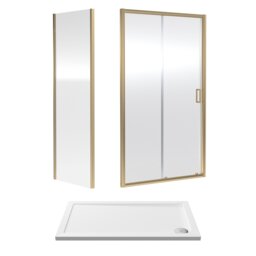 Balterley Sliding Shower Suite with Side Panel & Resin Tray in Copper Brushed Brass 3