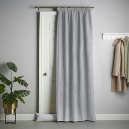 Velvet Chenille Thermal Fleece Lined Single Pencil Pleat Taped Top Door Curtain - 137cm x 213cm - Silver