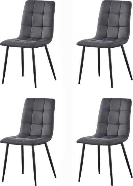 MCC Direct Henri Faux Suede Leather Dining Chairs Set of 4 Dark Grey