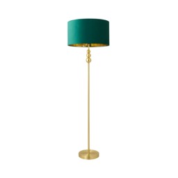 ValueLights Marissa Gold Stacked Ball Floor Lamp Forest Green Velvet Gold Shade