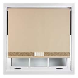 FURNISHED Blackout Roller Blind with Gold Glitter Trim and Cream Bow Trimmable Window Shade Brown Cappuccino (W) 55cm x (L) 210cm