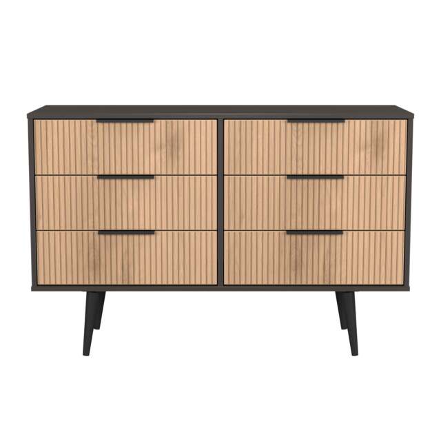 Fuji 6 Drawer Wide Chest of Drawers in Slatted Effect & Graphite (Ready Assembled) Grey Slatted Effect & Graphite