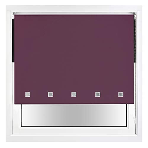 FURNISHED Blackout Roller Blind with Square Eyelets and Metal Fittings Easy Fit Window Shade Purple Aubergine (W) 170cm x (L) 165cm