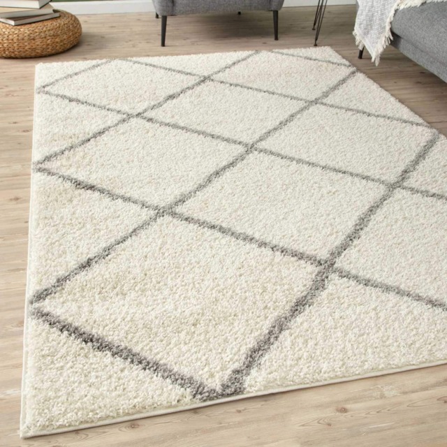 The Rugs Moroccan Collection Soft High Pile Shaggy Diamond Rugs and Runners Living Room