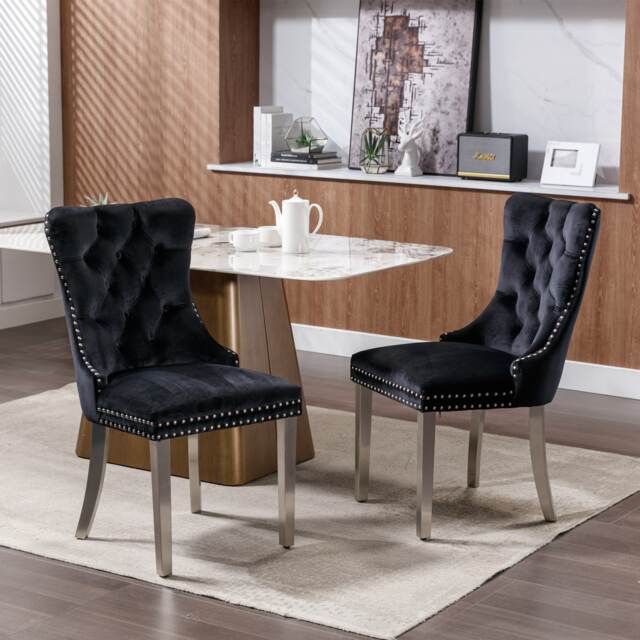 Winchester Set of 2 Modern Velvet Dining Chairs with Chrome Legs