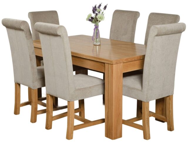 Dakota 152 x 87cm Medium Oak Dining Table and 6 Washington Fabric Chairs Grey Grey