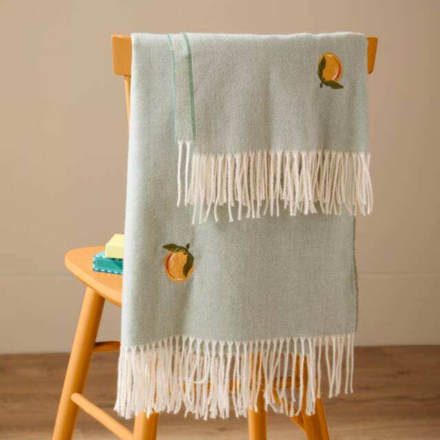 Furn Fruits Lightweight Embroidered Throw Green Green 1