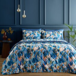 Portfolio Home Daphne Floral Blue Quilted Throwover Bed Throw Blanket 200 x 230cm